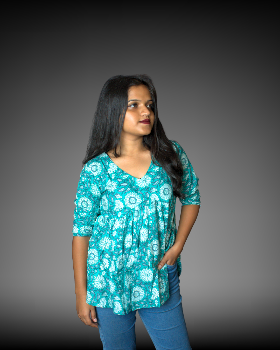Women's Floral Print Cotton Peplum Top's