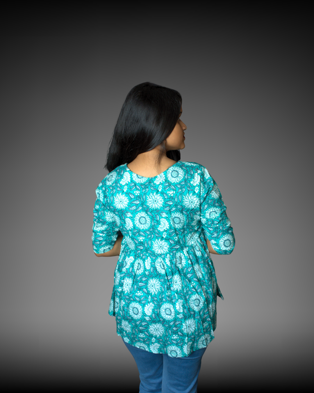 Women's Floral Print Cotton Peplum Top - Pastel Green