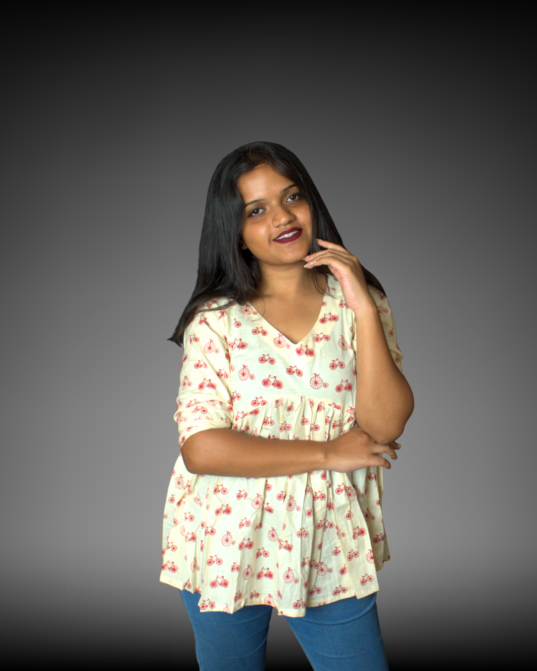 Women's Floral Print Cotton Peplum Top's
