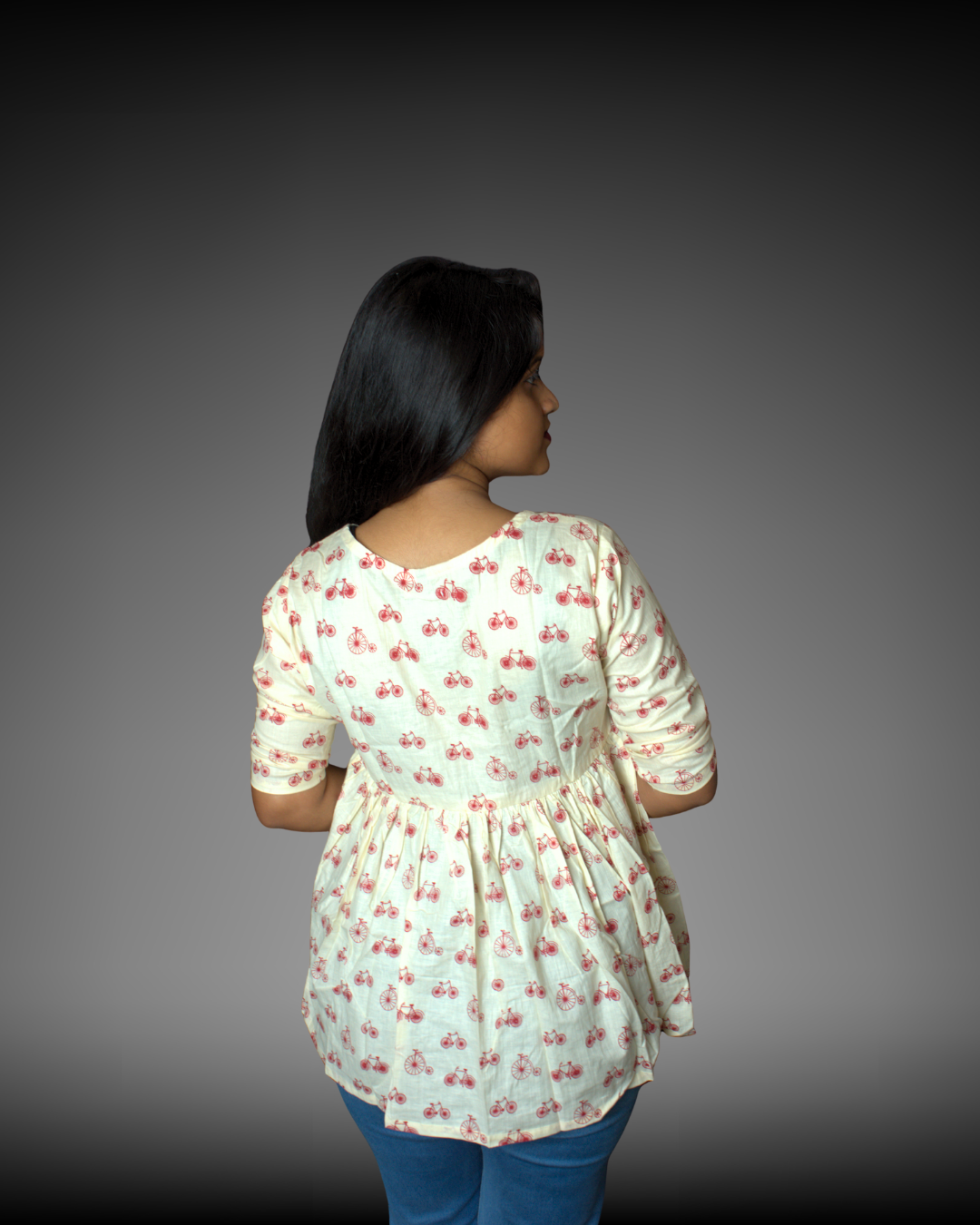 Women's Floral Print Cotton Peplum Top - White