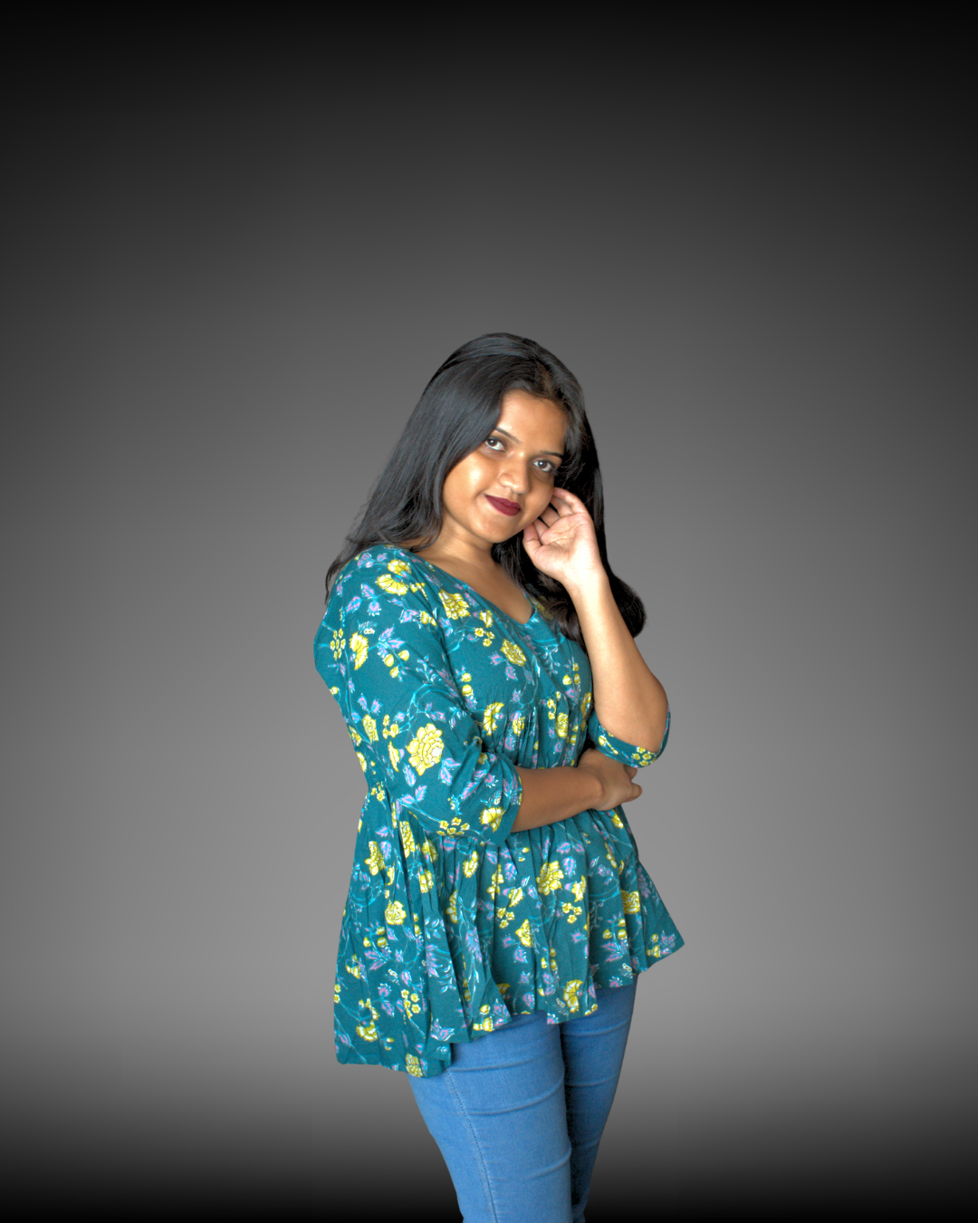 Women's Floral Print Cotton Peplum Top's