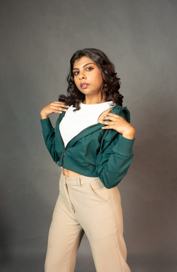 Cropped Zipper Hoodie For Women