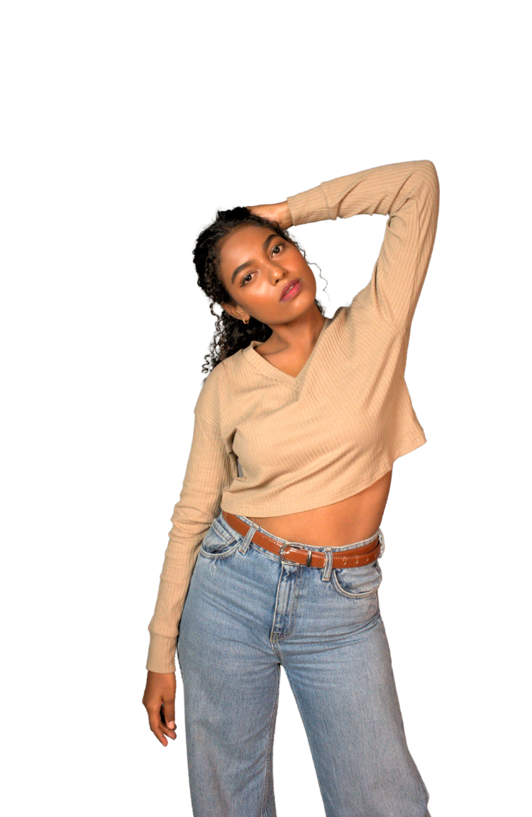 Cropped V-Neck Sweatshirt