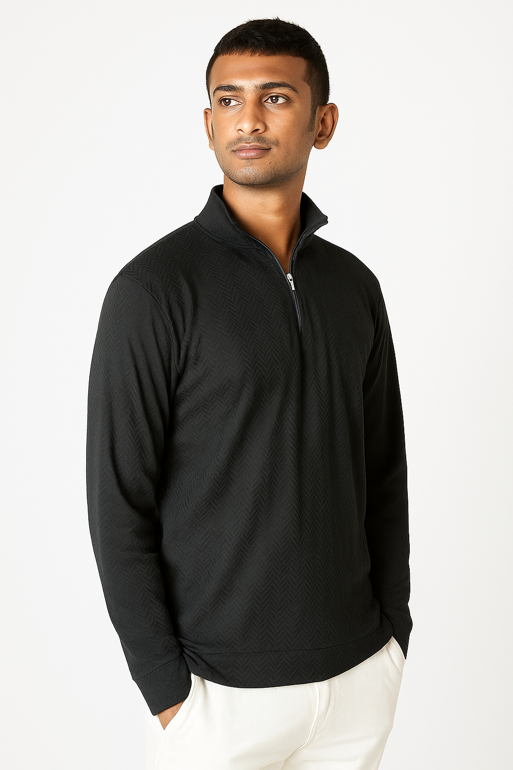Black Old Money Polo with Zip - Full Sleeve