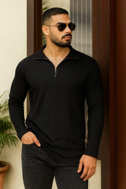 Black Old Money Polo with Zip
