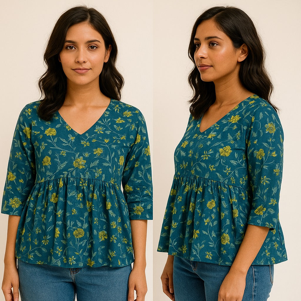 Women's Floral Print Cotton Peplum Top's