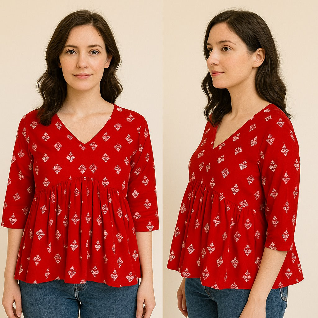 Women's Floral Print Cotton Peplum Top's
