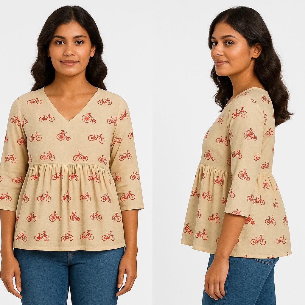 Women's Floral Print Cotton Peplum Top's