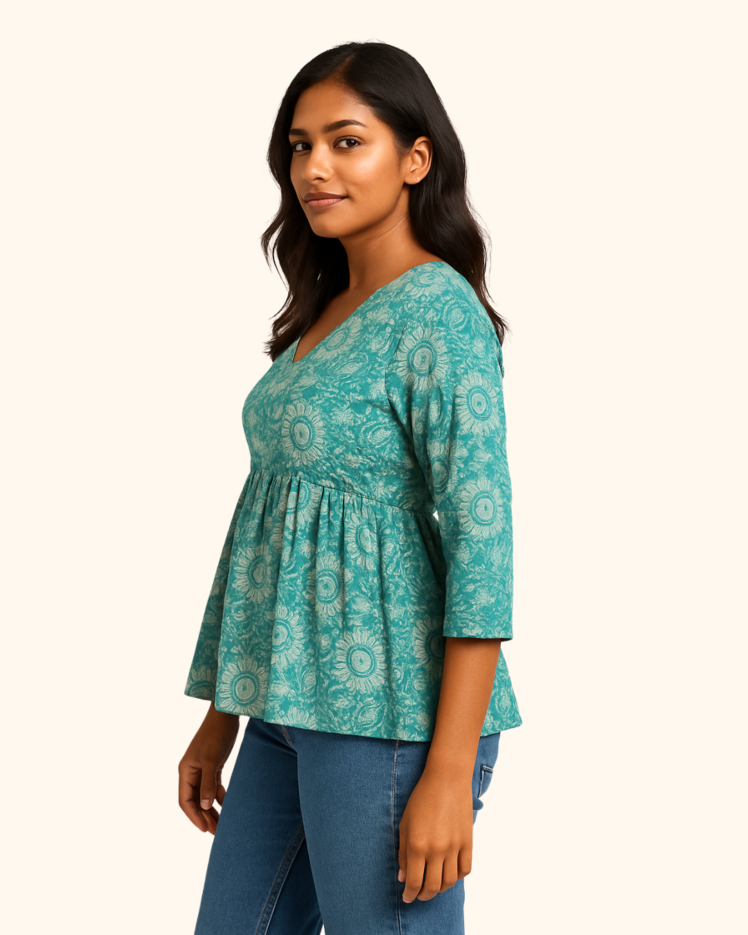 Women's Floral Print Cotton Peplum Top's