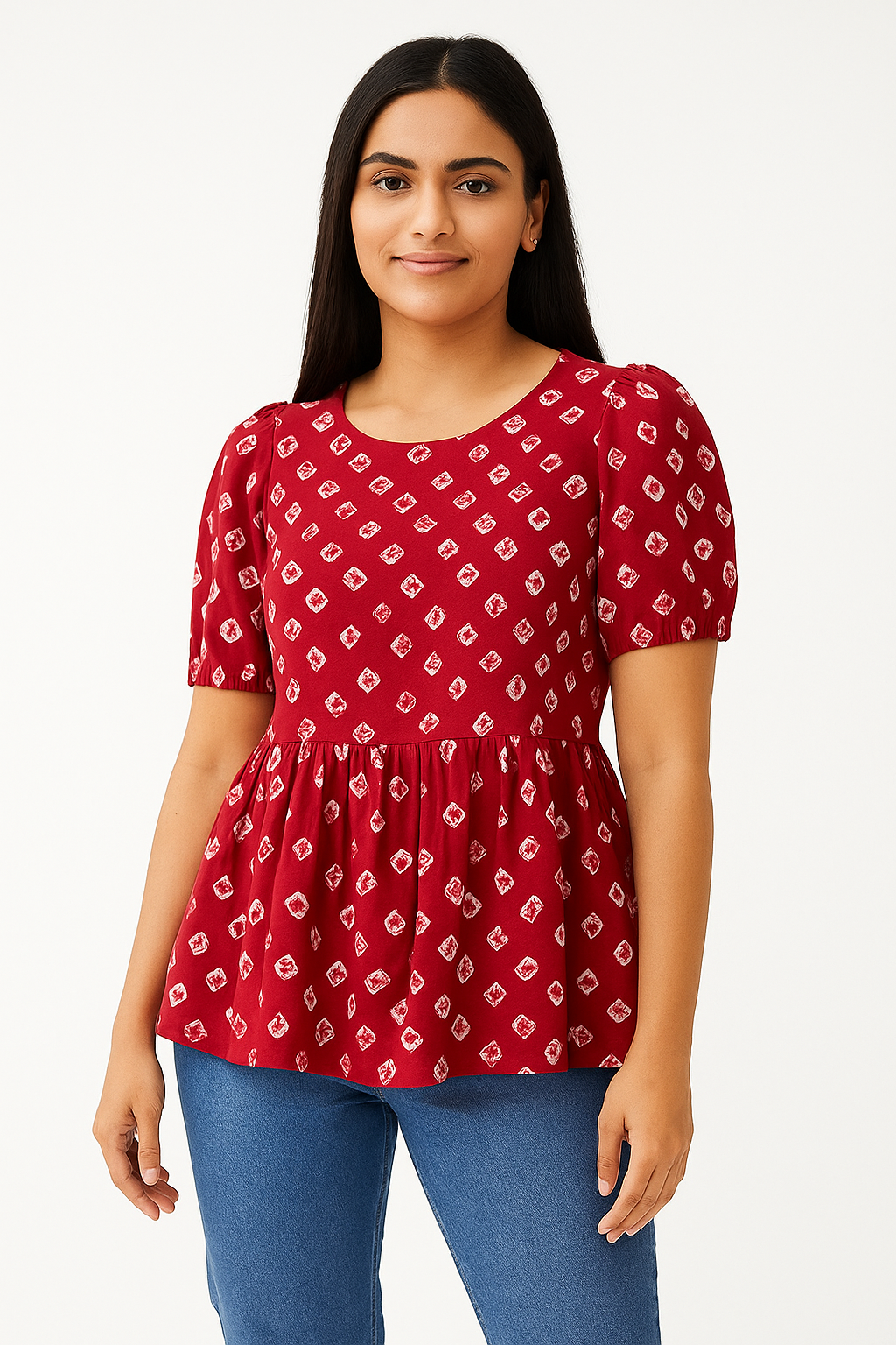 Women's Floral Print Cotton Peplum Top (Short-Hand Aliya-Cut)
